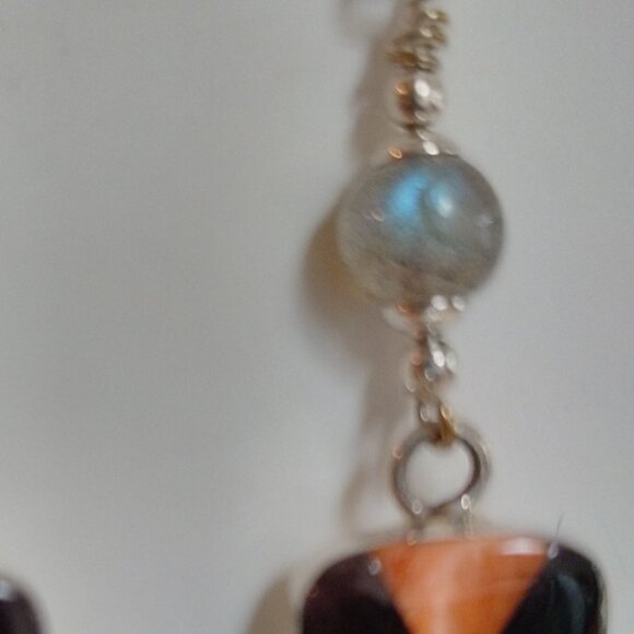 Sterling Silver, Labradorite and Shell Dangle Earrings - Picture 2 of 10